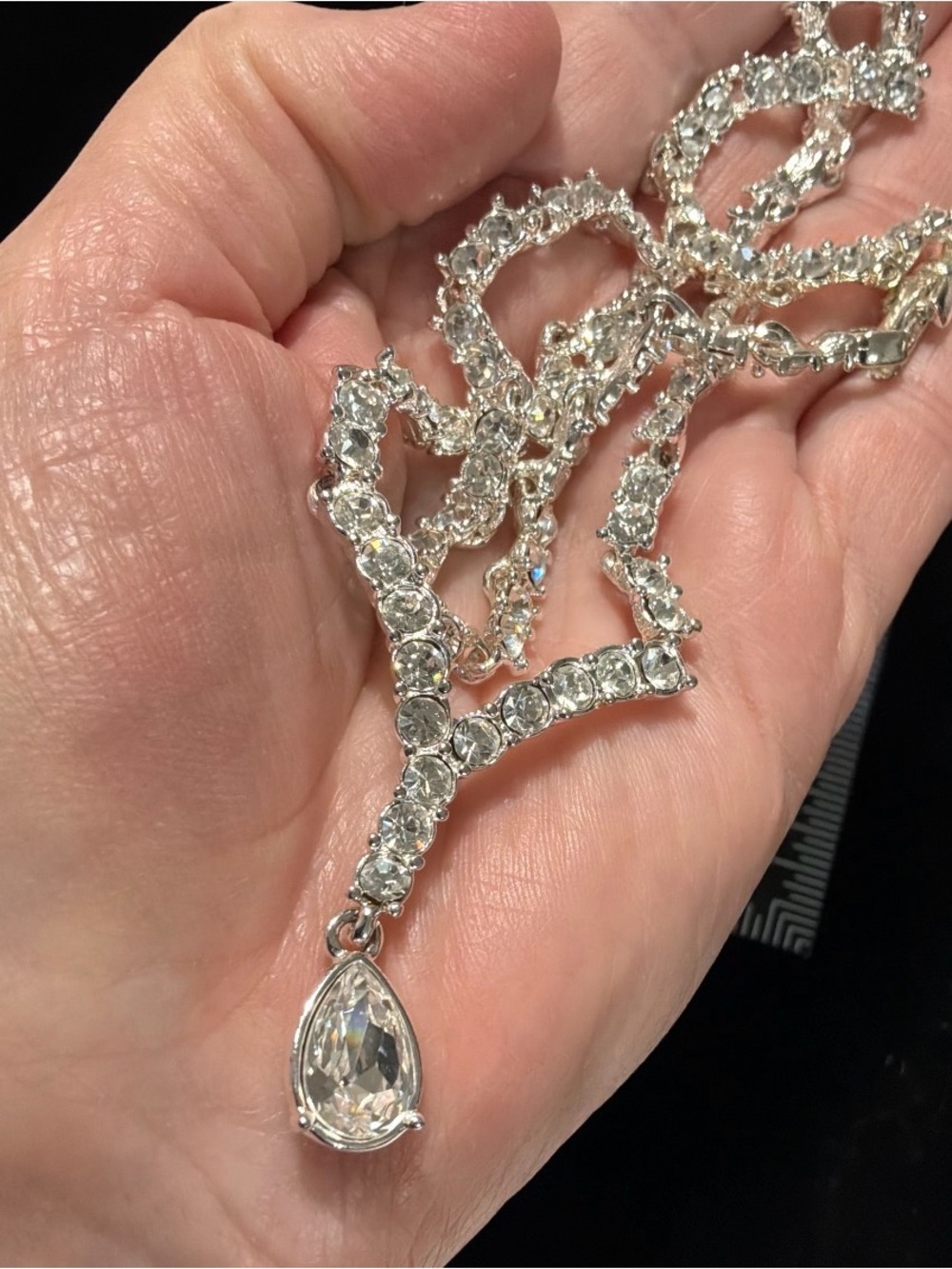 Signed Napier Sparkling Clear Rhinestone Y-Drop Lariat Necklace 18” Teardrop 32g - Picture 8 of 11